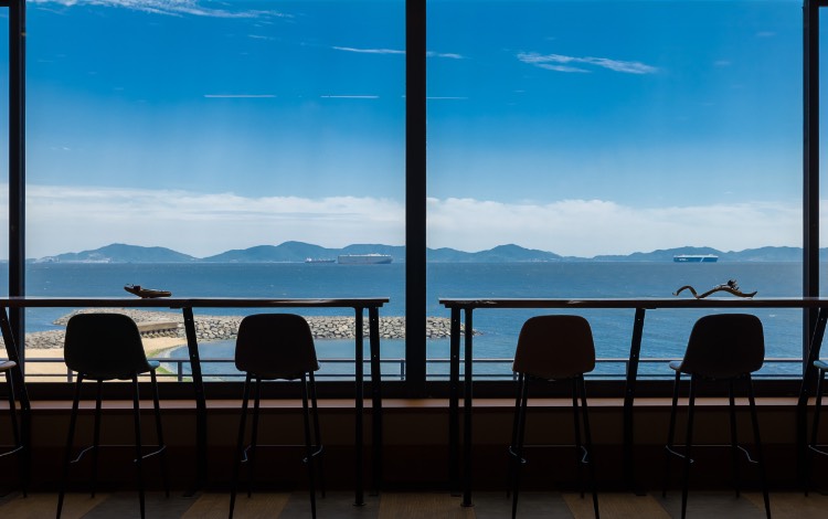 Counter seating overlooking Mikawa Bay