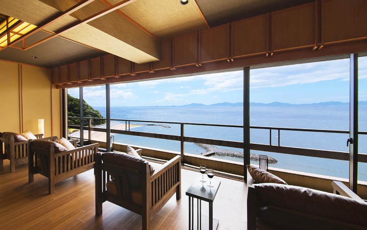 Sofa seating overlooking the sea at SORA