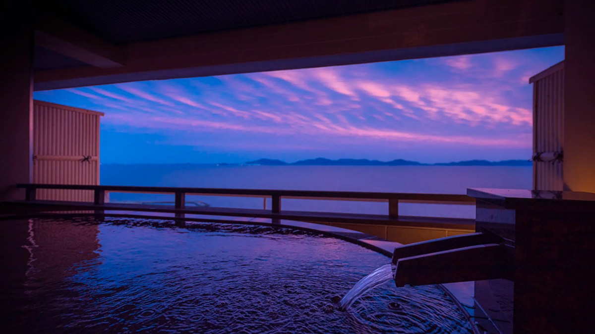 Private open-air bath at dusk